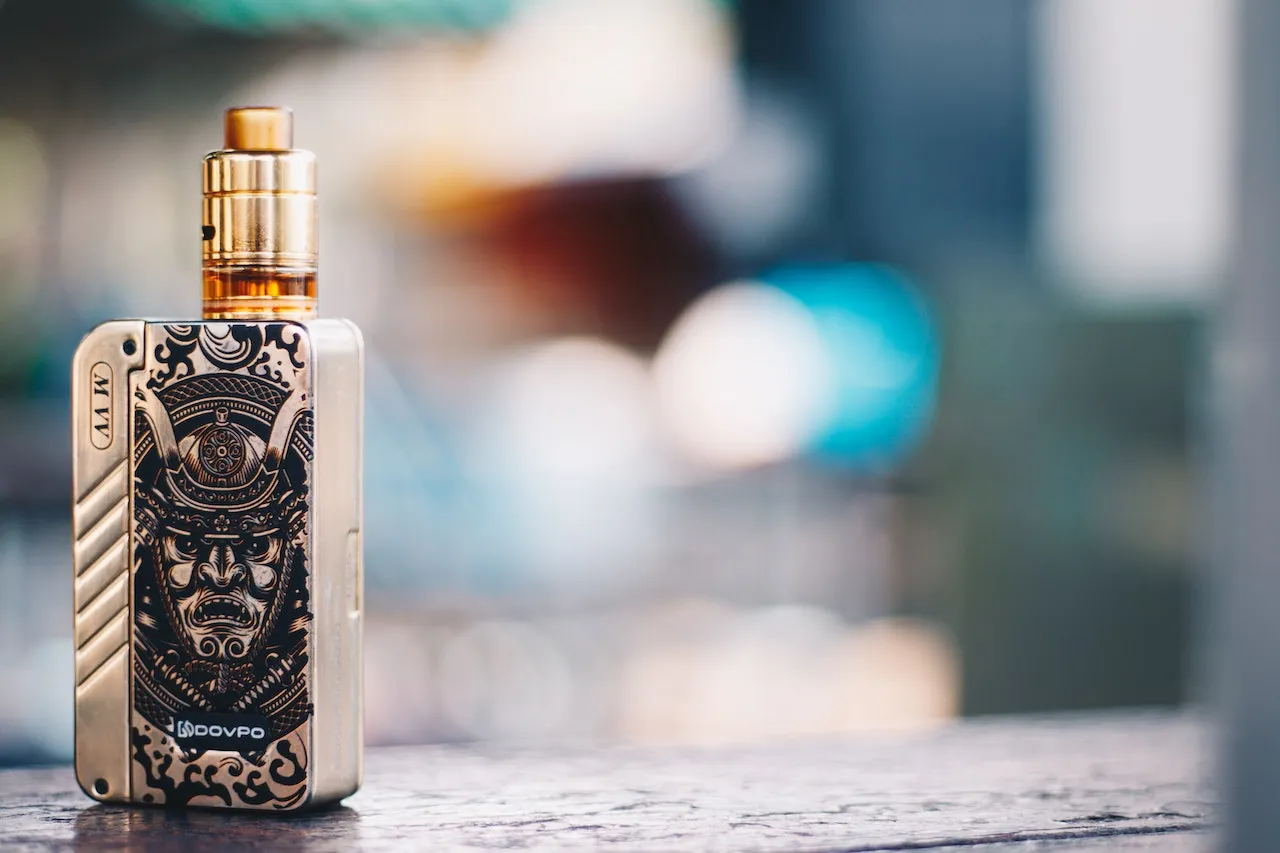 Close-up Photo of a e-cigarette with Samurai Design