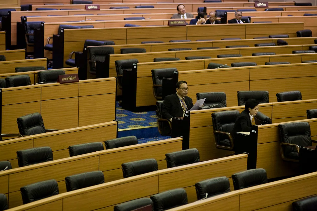 Empty desks Thai House of Representatives. Parliament of Thailand.