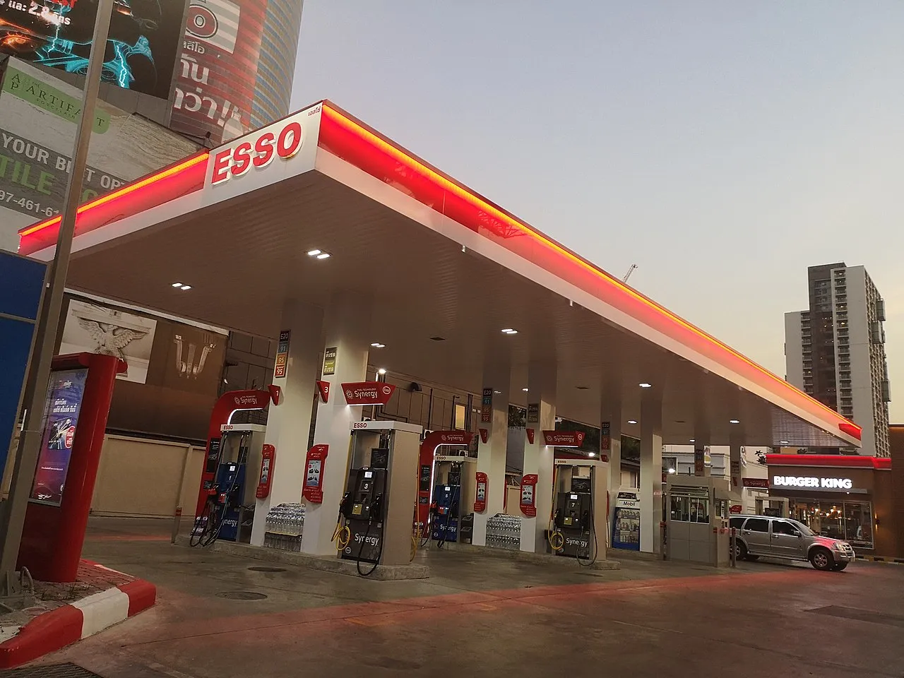 Esso gas station on Phetchaburi Road in Bangkok, Thailand