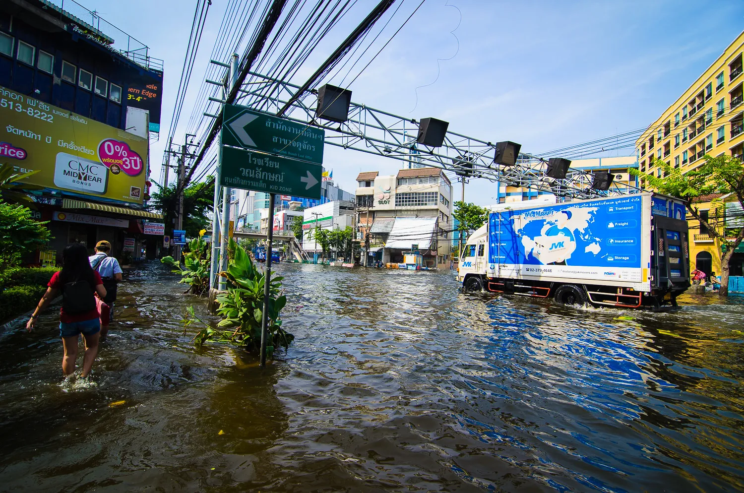 Truck on a flooded street in Bangkok