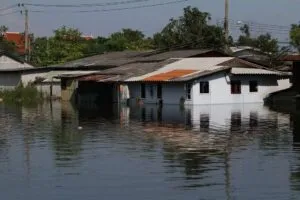 Flooded houses in northern Thailand.