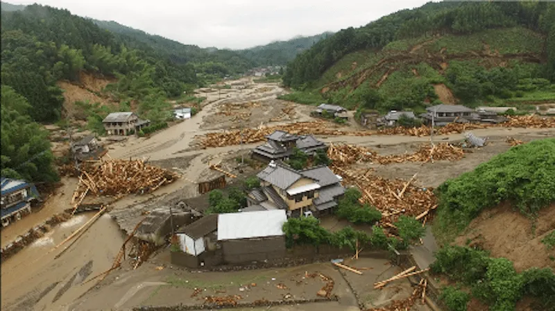 Heavy rain in Asakura, Fukuoka Prefecture, Japan