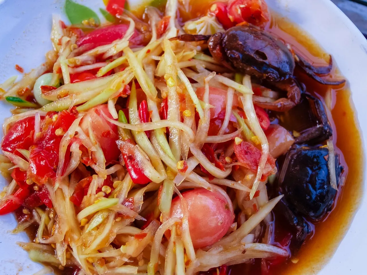 Green Papaya Salad or Somtum, Thai food.