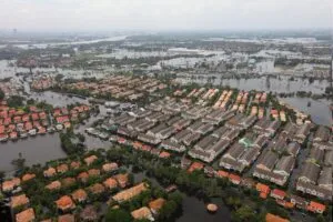 Flood waters affecting an area of Pathum Thani,