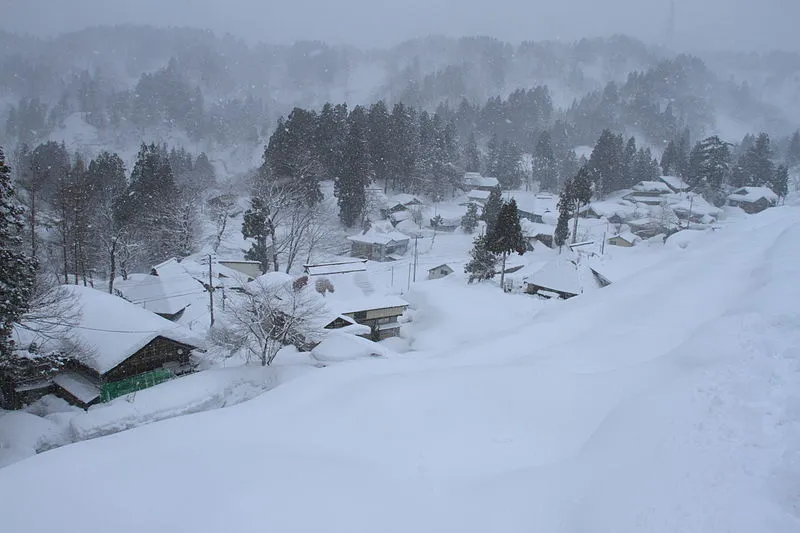 Village in snow in Japan