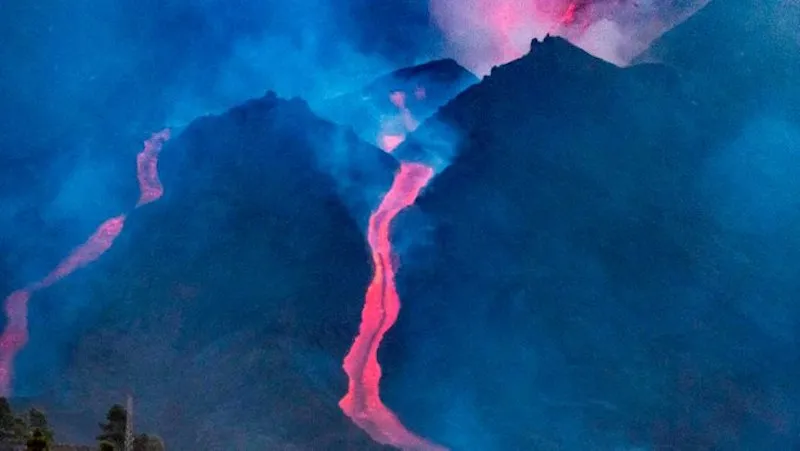 La Palma Volcano eruption in Canary Islands, Spain. Houses and villages destroyed