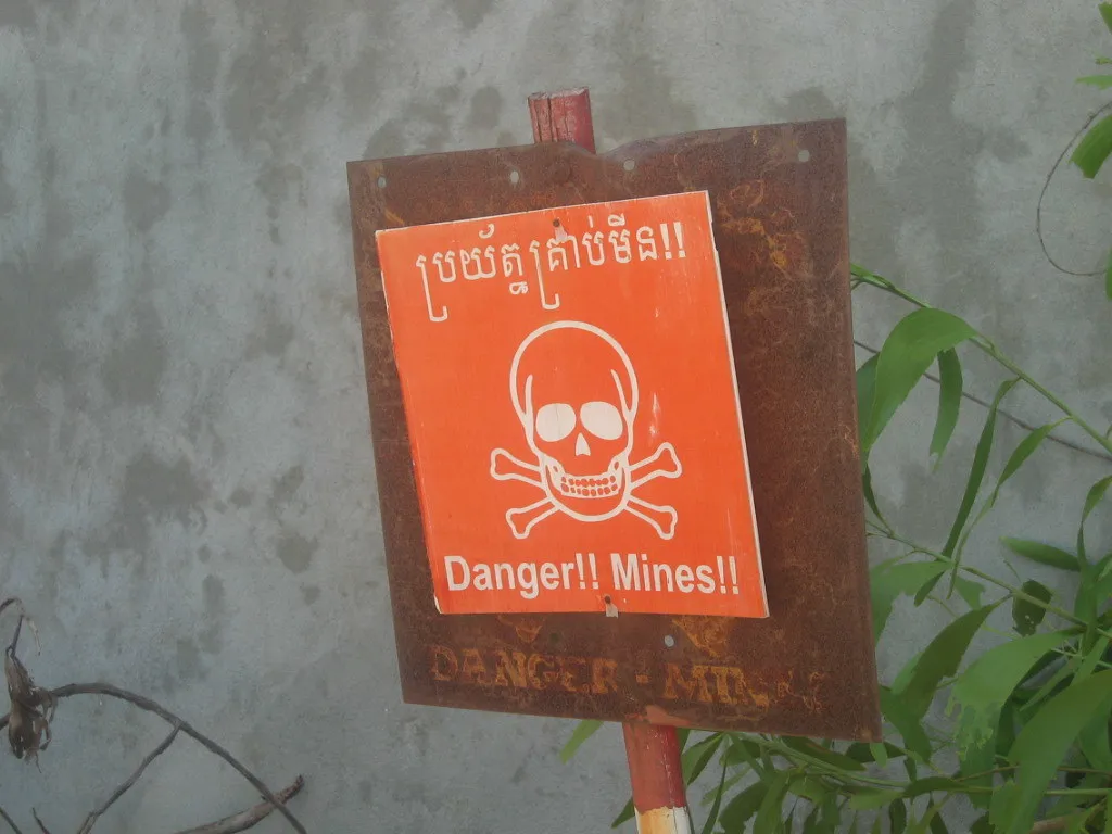 Landmine warning sign in Cambodia.