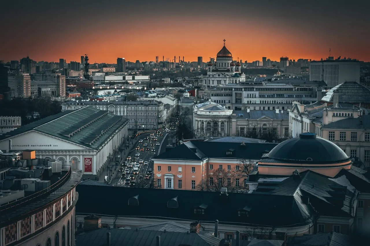 View of the capital of Russia, Moscow at dusk.