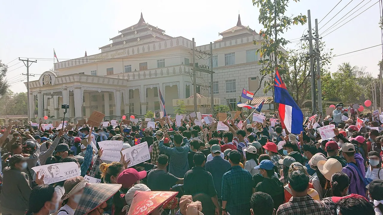 Protest against Myanmar military coup in front of Kayin State Hluttaw