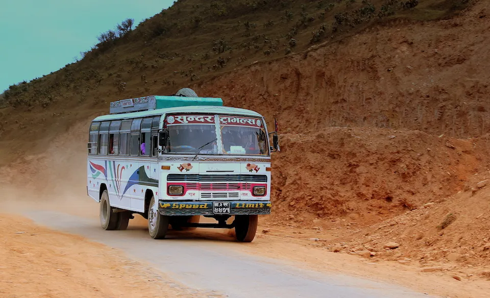TATA bus at Fewa Lake Pokhara in Nepal