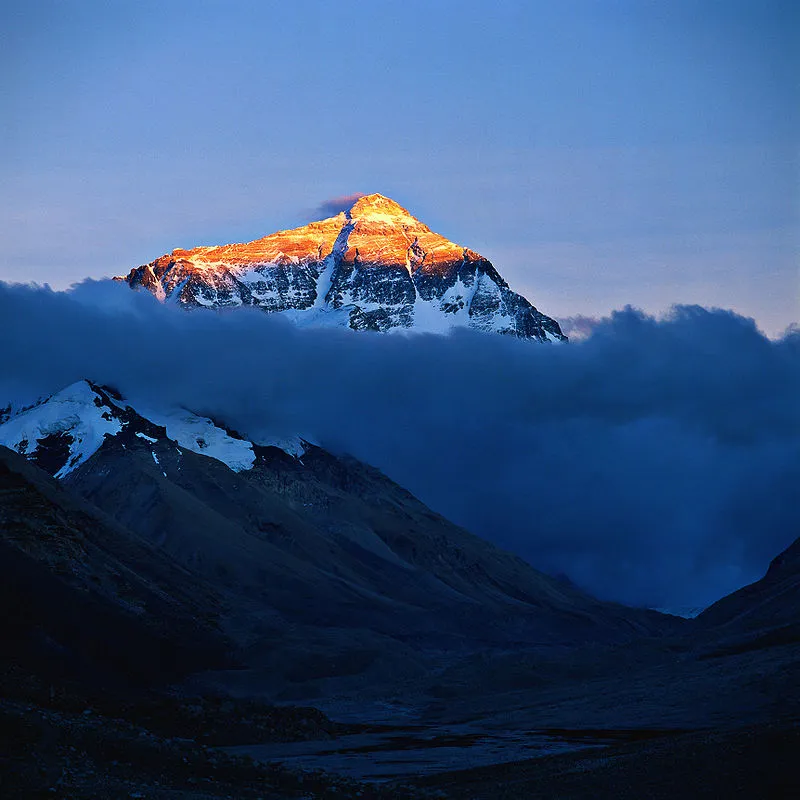The Mount Everest rises to 8848 m. (29,028 ft.)