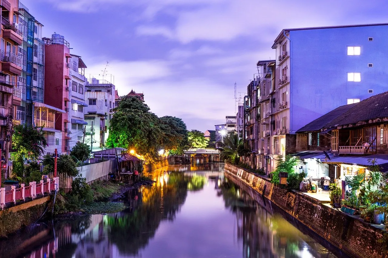 Riverside buildings along a canal in Nonthaburi