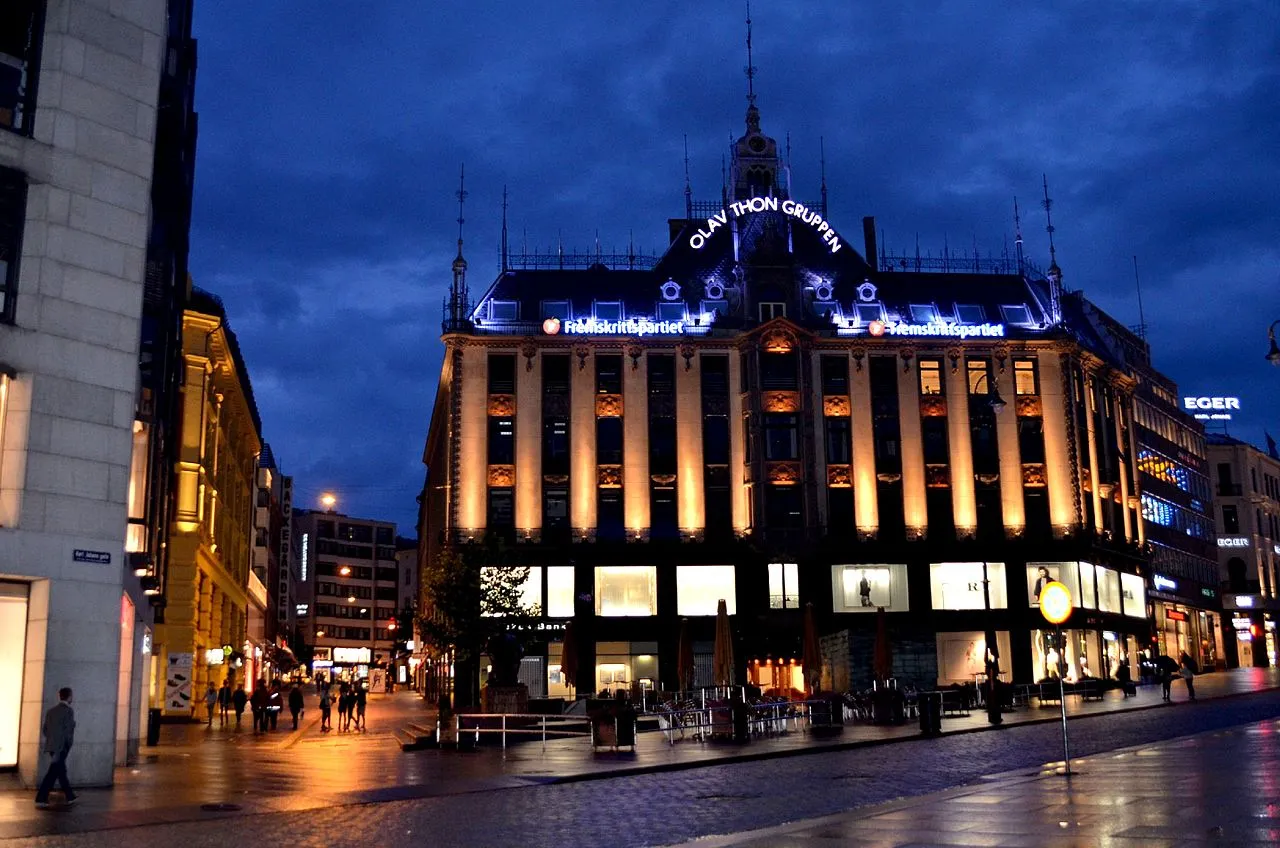 Karl Johan Gate at Night in Oslo
