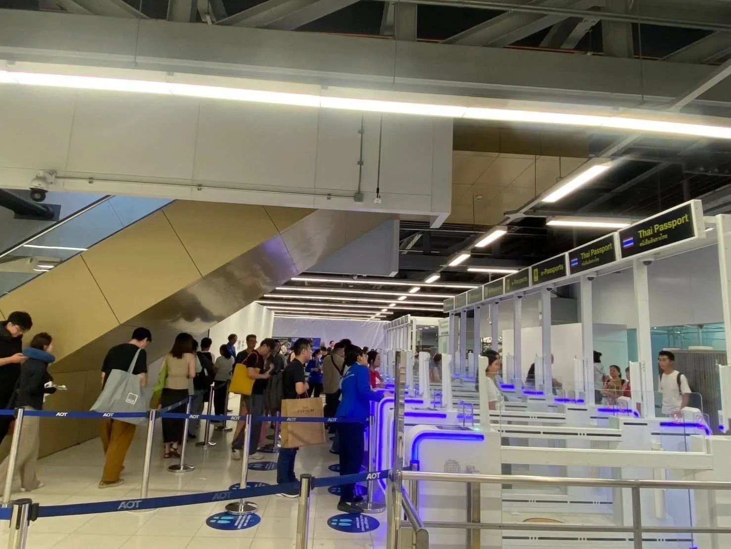 Automated gates at the departure area of the Immigration office at Suvarnabhumi Airport in Bangkok.