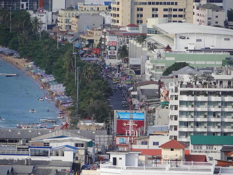 Pattaya Beach road with city skyline