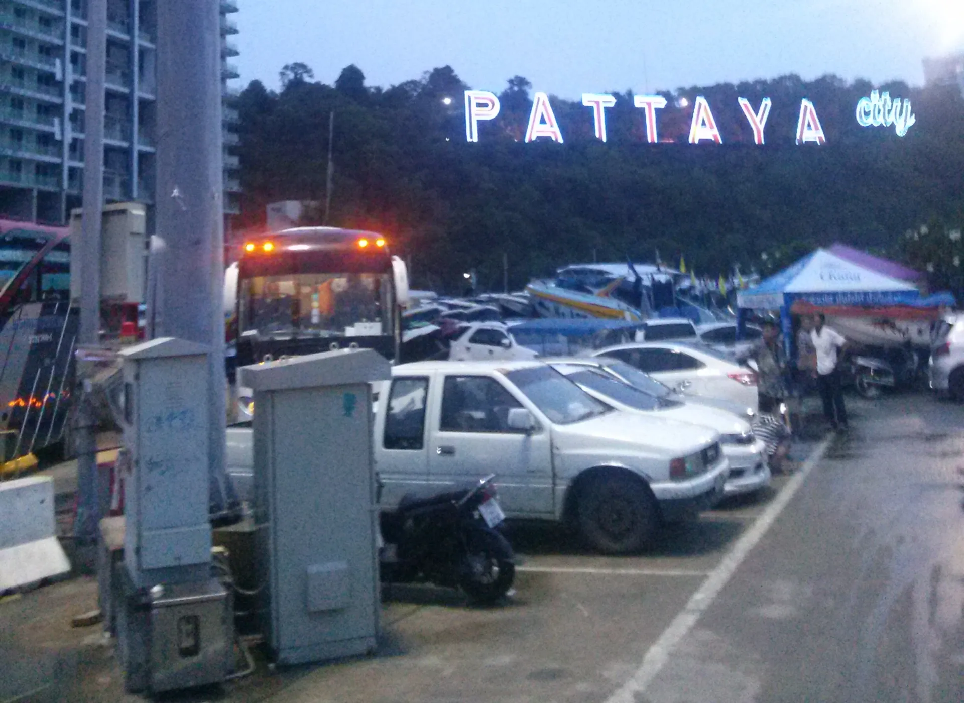 Night view of the Pattaya City sign in Bang Lamung District