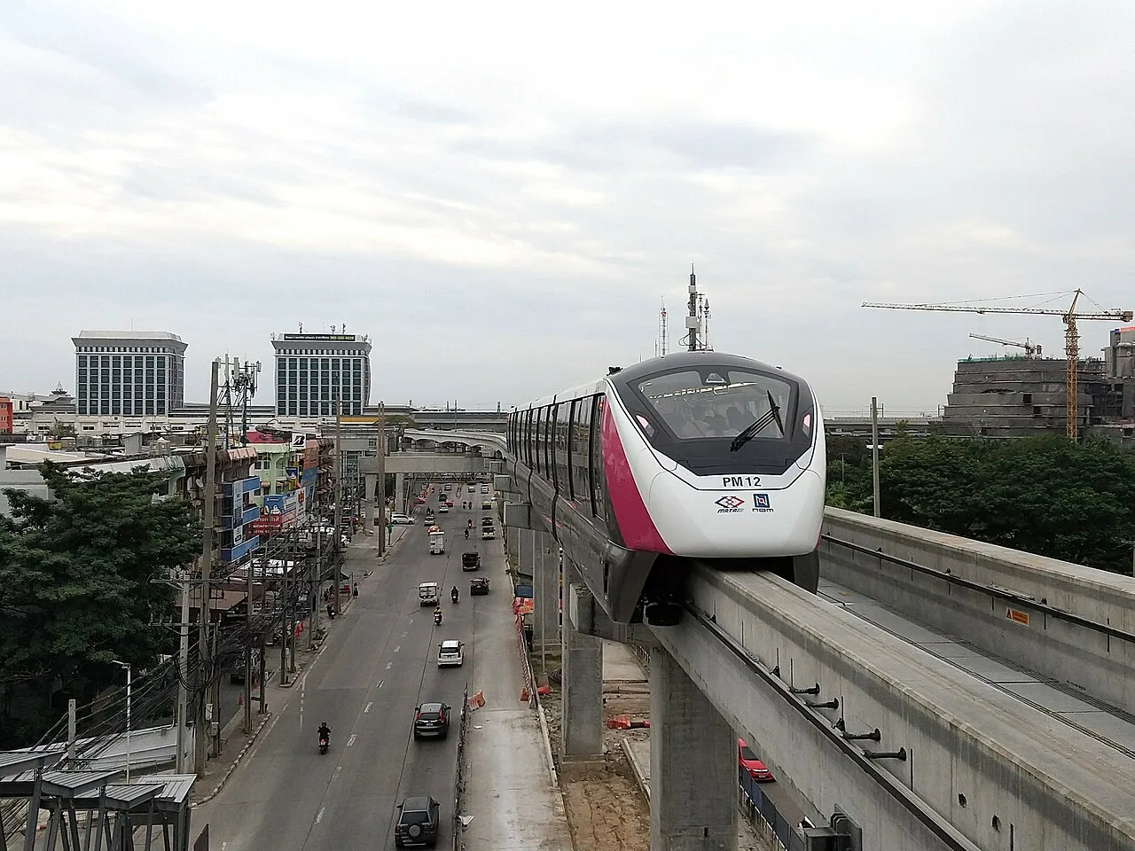 Bangkok MTR Pink Line at National Telecom Station.