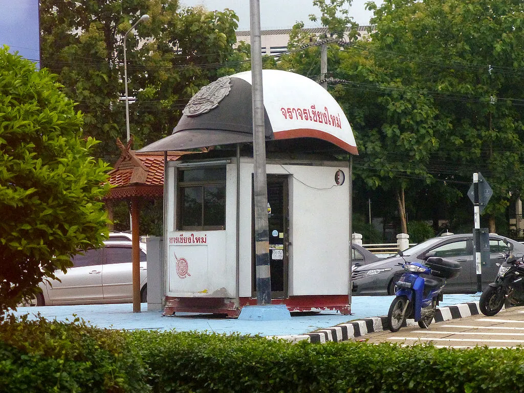 Police hut with a police helmet as a roof