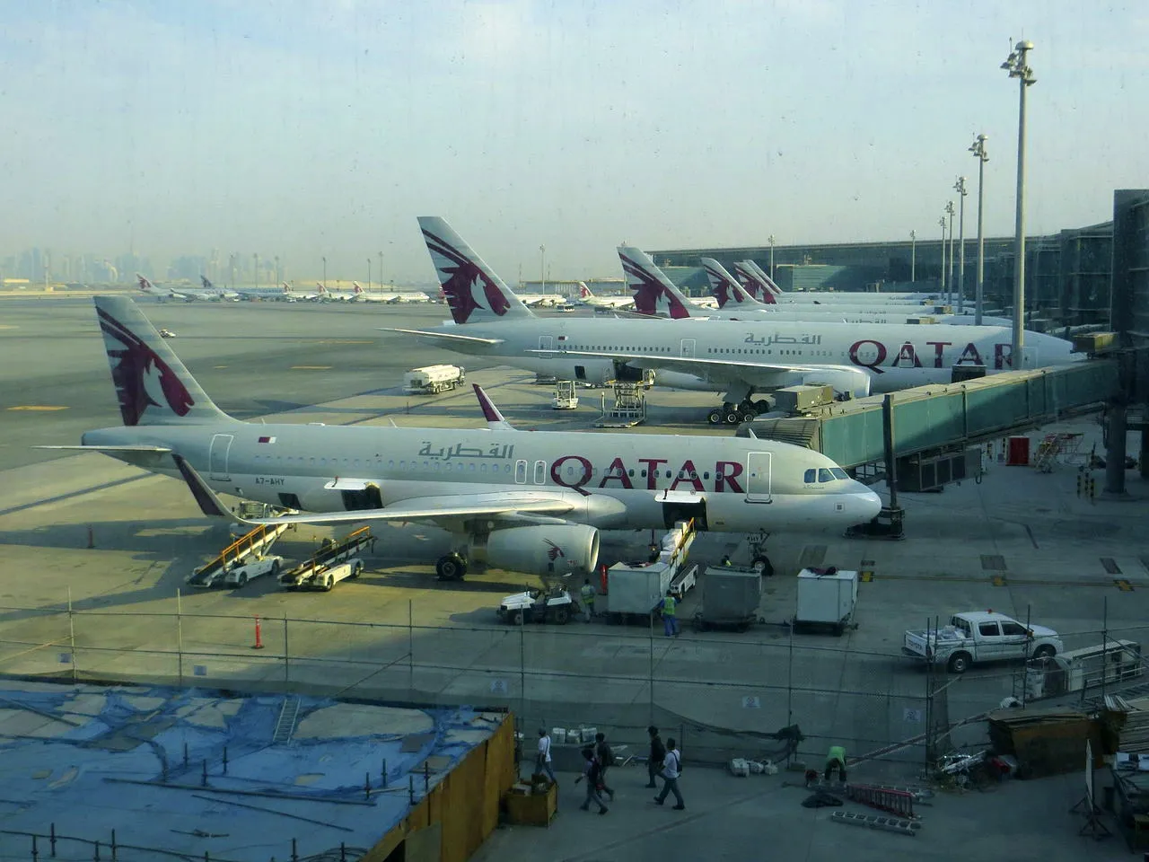 Qatar Airways aircraft at Hamad Airport in Doha, Qatar.