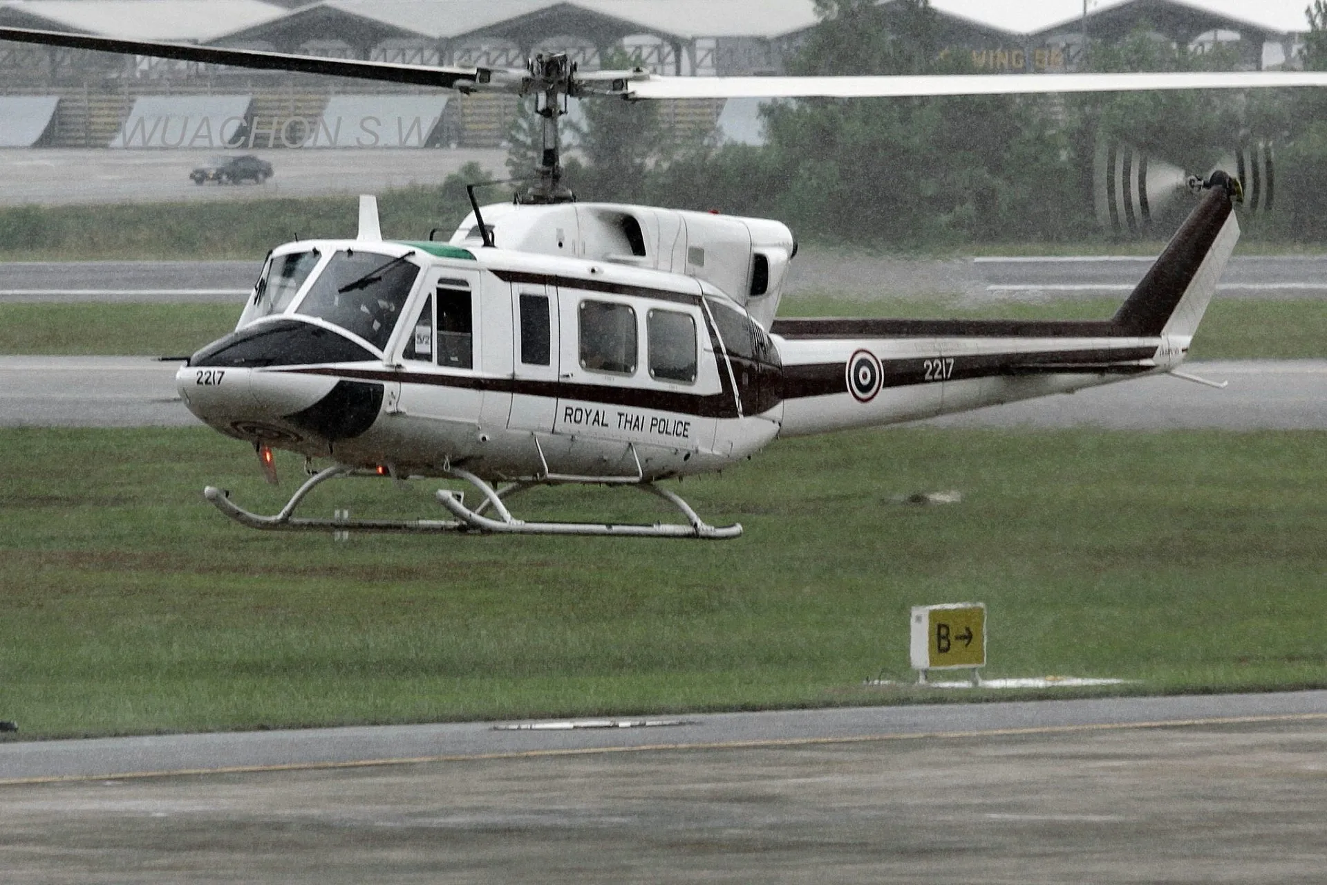 Royal Thai Police Bell 212 helicopter at Hat Yai airport.