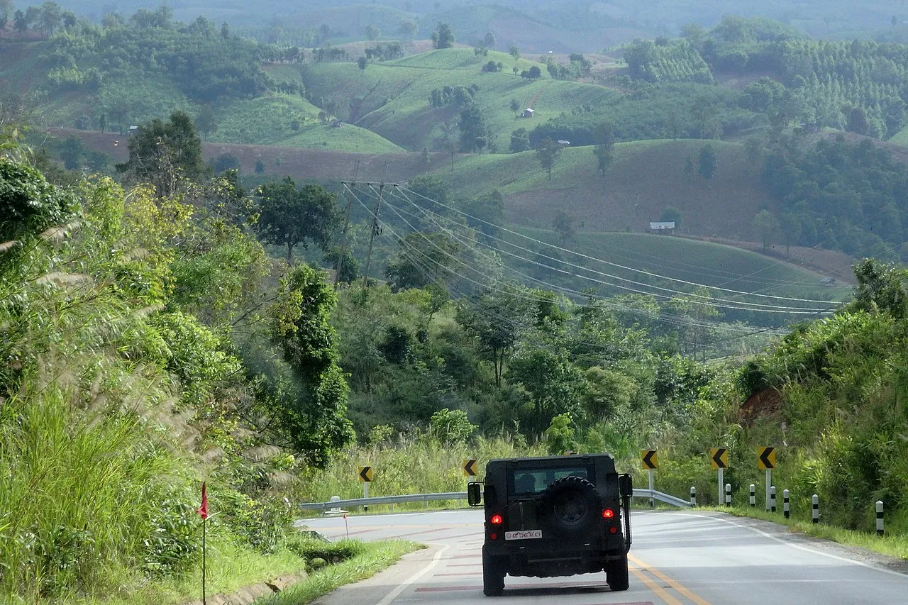 Road on Du Phong, Santi Suk District, Nan, Thailand.
