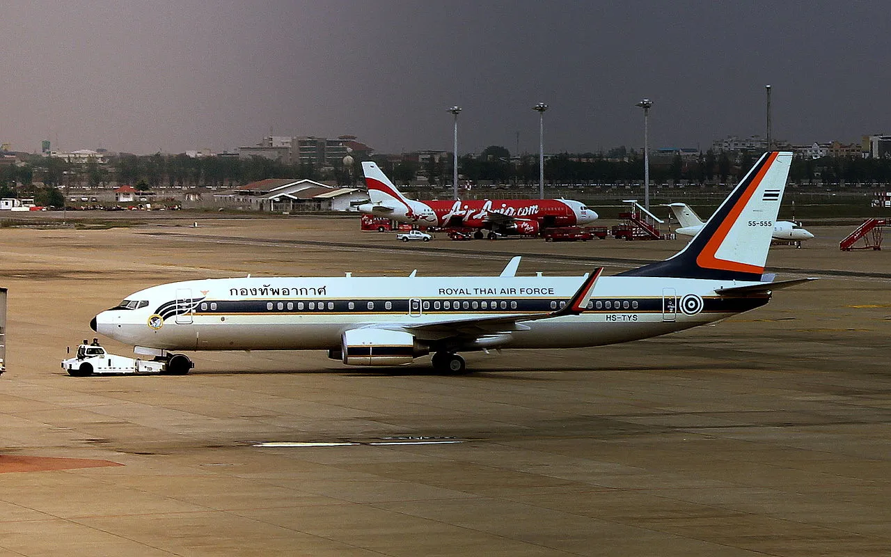 Royal Thai Air Force Boeing 737-800 Hs-tys 55-555 Pushing Back At Bangkok Don Mueang Airport In Bangkok; Thailand.