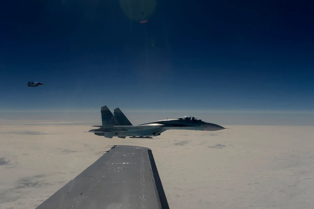 Russian Air Force Su-27 Sukhois aircraft intercept a simulated hijacked aircraft