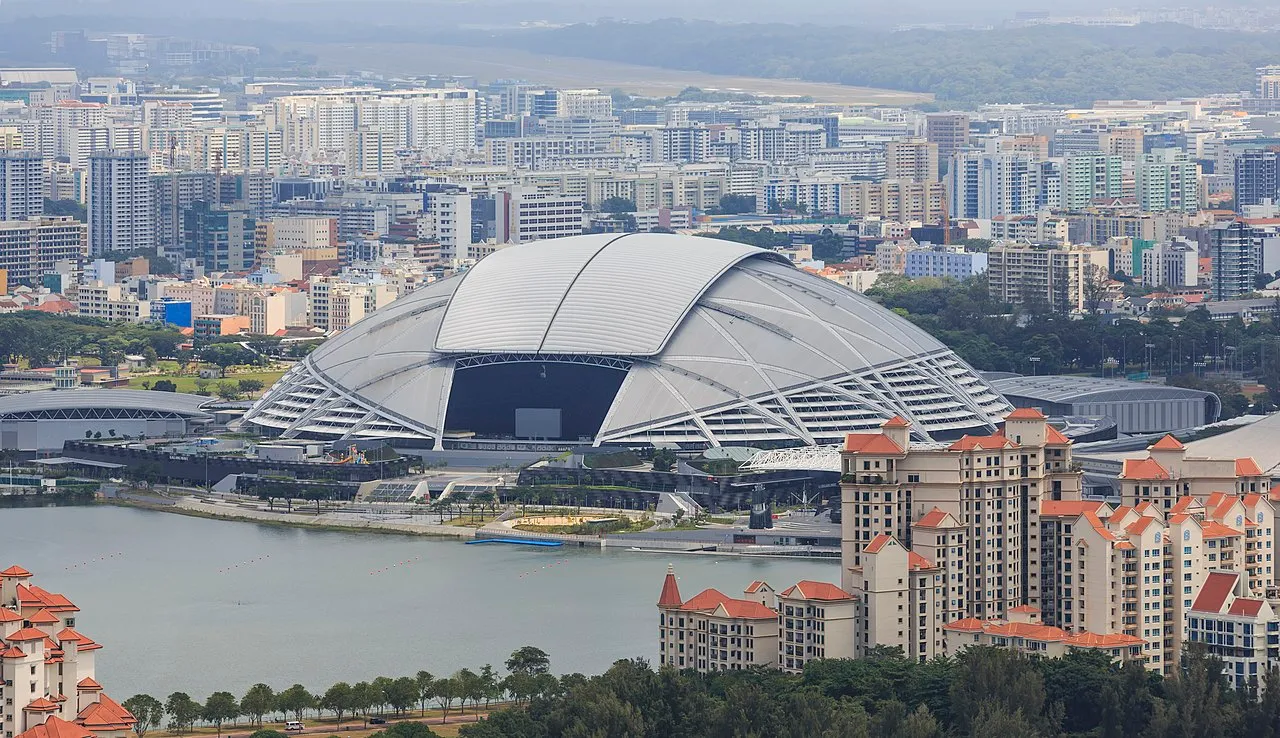 Singapore Sports Hub with the National Stadium, seen from Marina Bay