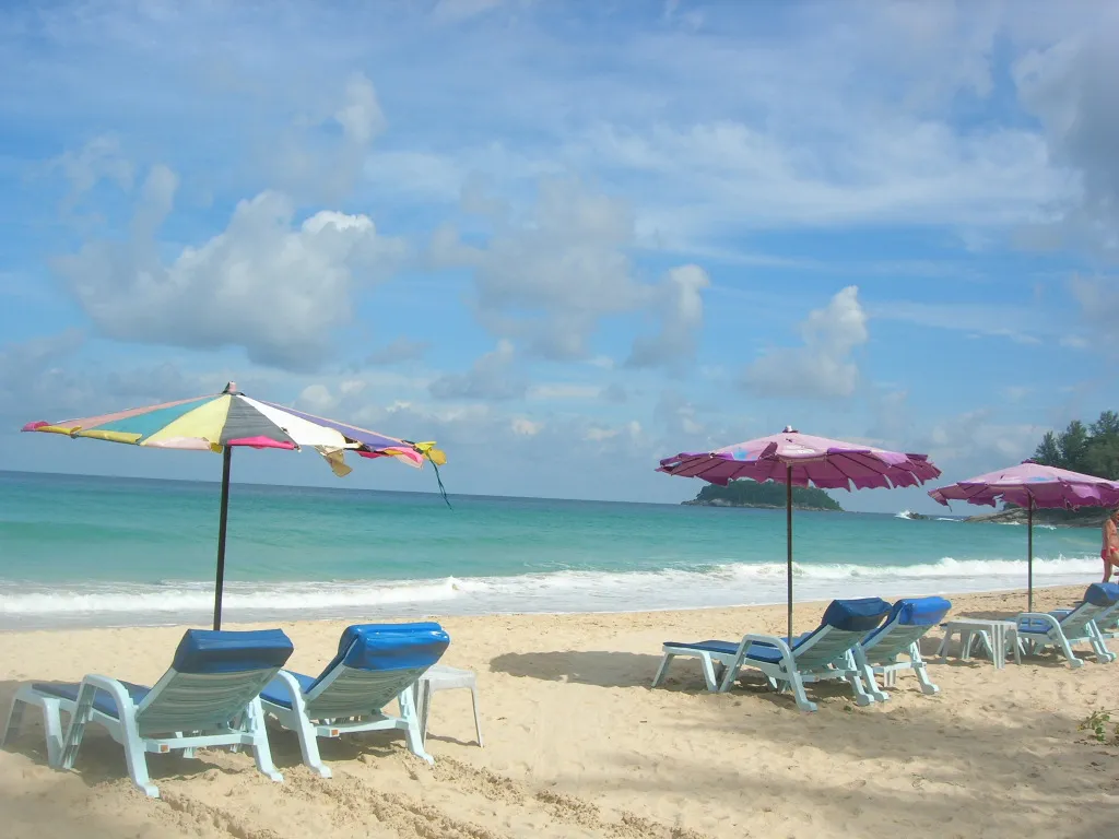 Sun loungers on Karon Beach, Phuket.