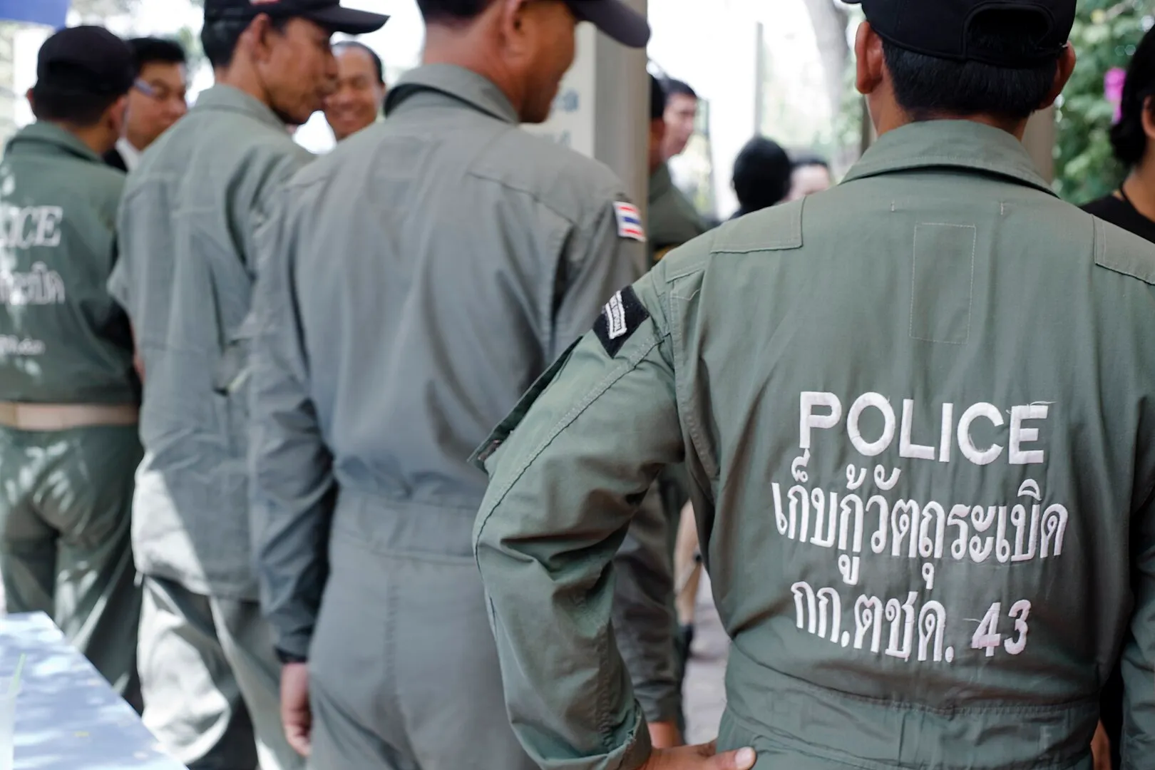 Thai policemen wearing EOD uniform.