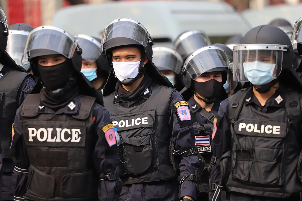 Thai Riot police take the area at front of UN Building in Bangkok