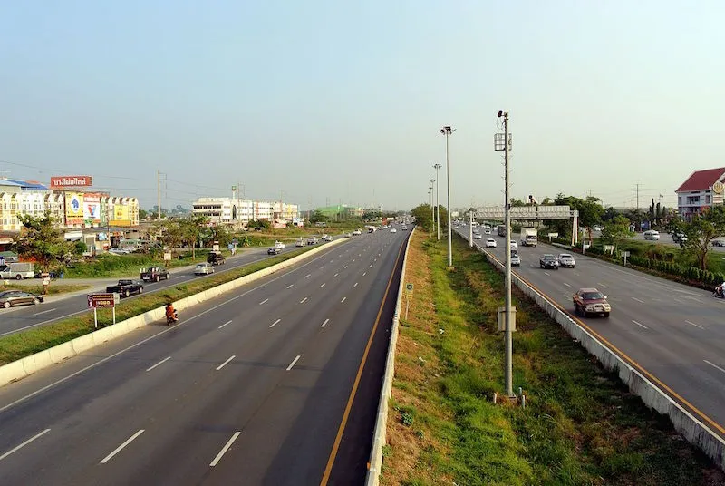 Asian highway Route AH1, AH2 and Thailand Route 32 in Ayutthaya