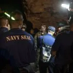 U.S. military and Thai Navy SEAL members during the rescue of the soccer team boys at Tham Luang cave
