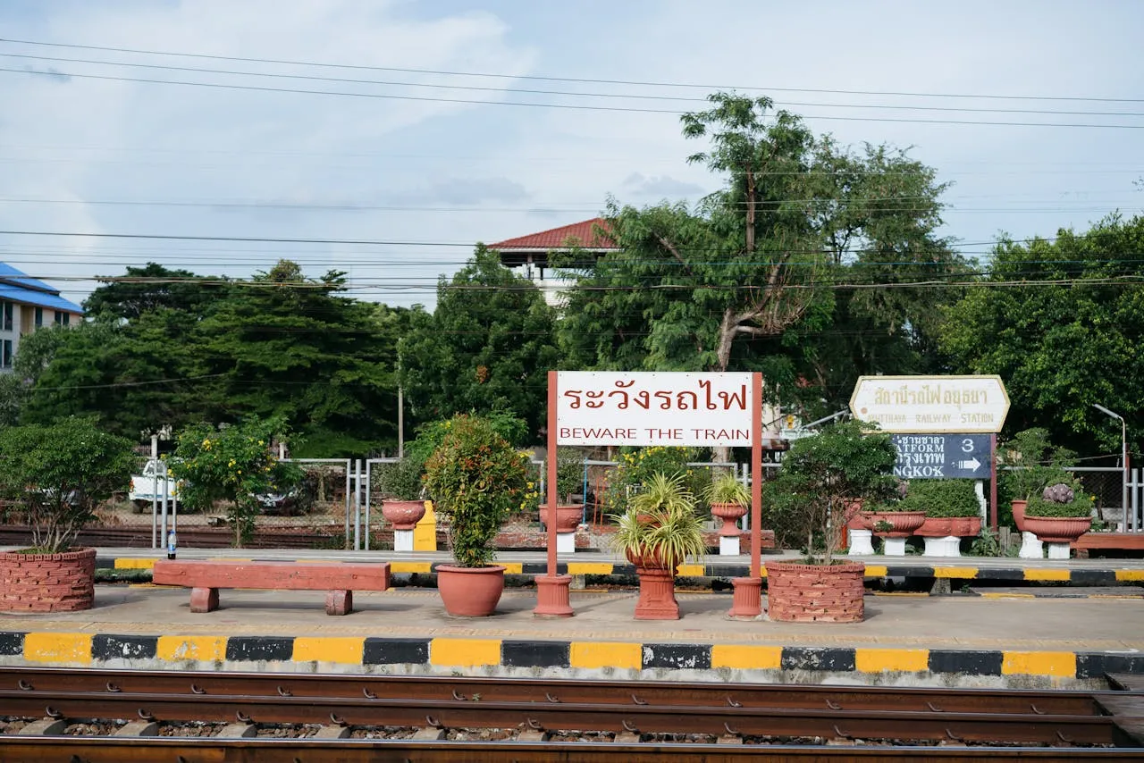 Train station in Ayutthaya, Thailand.