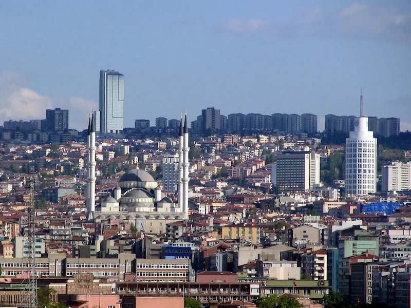 View of the city and mosque wza in Ankara, Turkey.