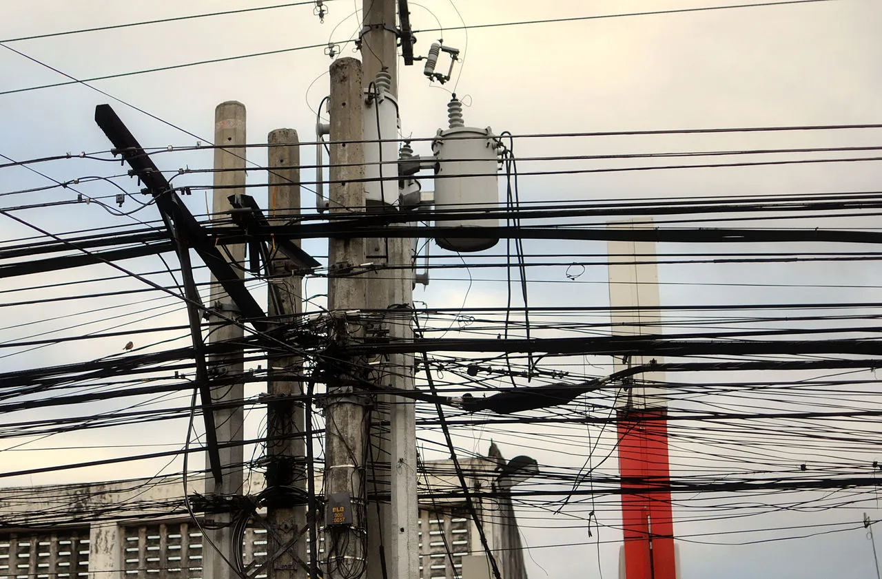 Electrical cables on a utility pole in Thailand