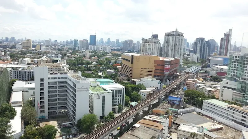 Wide-angle cityscape shot of Bangkok