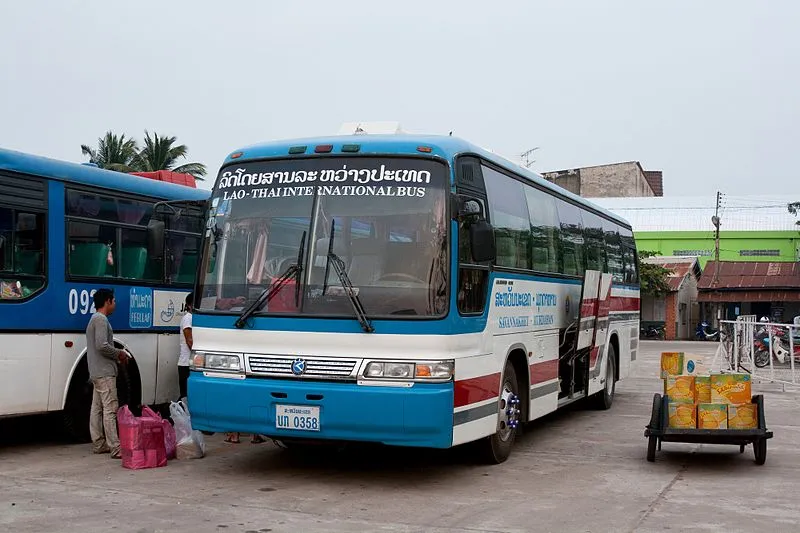 Lao-Thai international bus at Savannakhet bus terminal