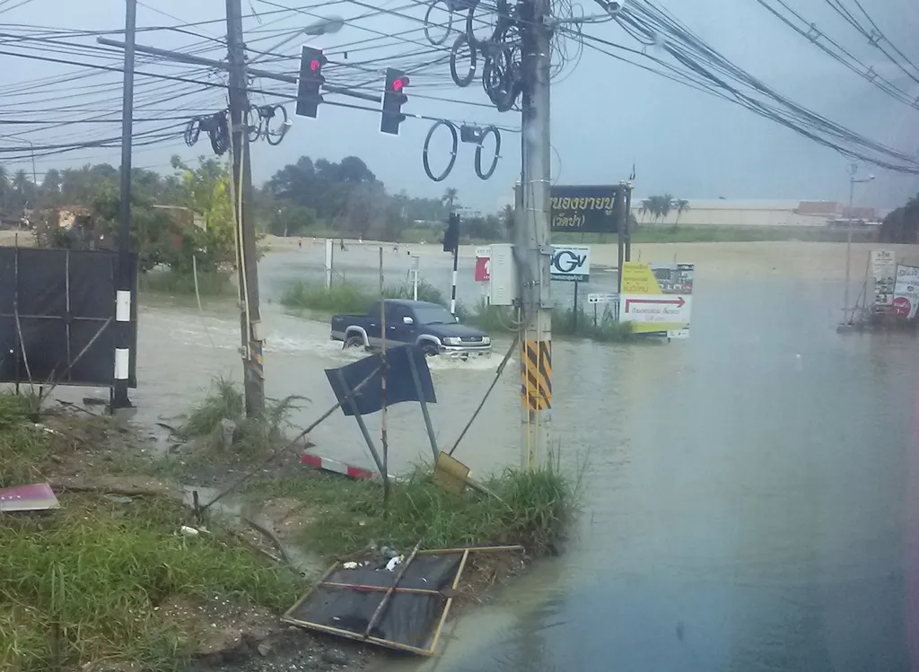 Flooded area in Sri Racha District, Chon Buri