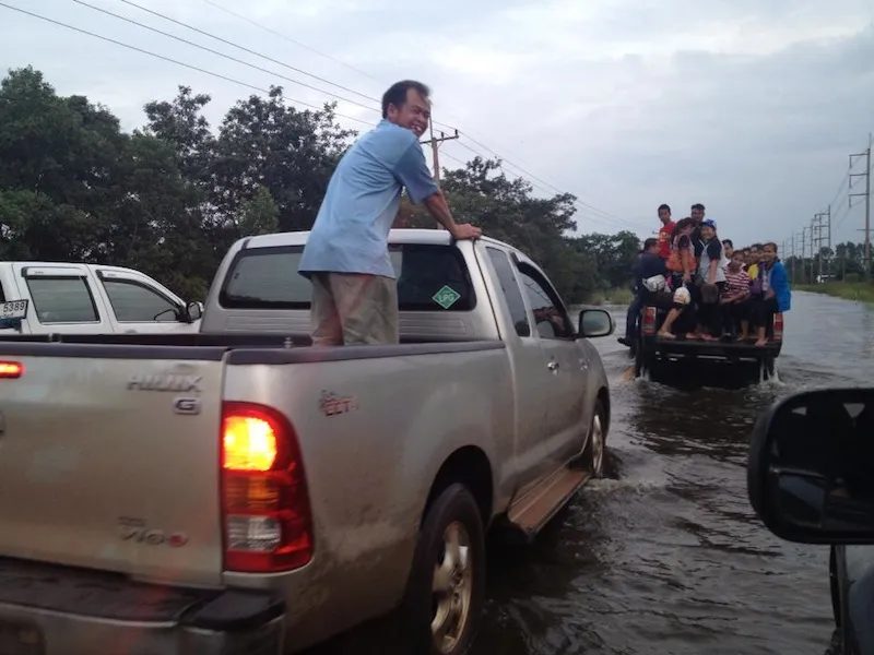 Pick up on a flooded road in Thailand