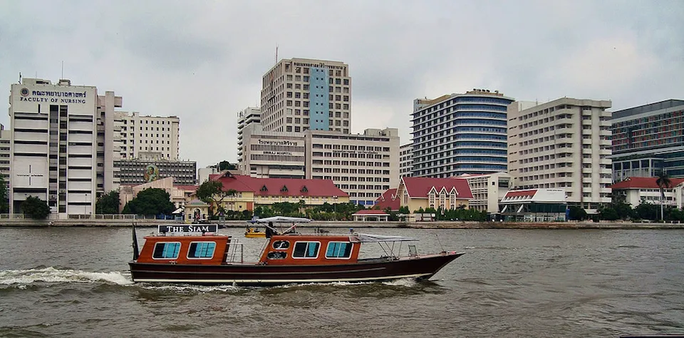 View of the Siriraj Hospital on the Chao Phraya River in Bangkok