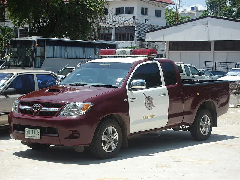 Toyota Hilux Thai police car in Phitsanulok, Thailand