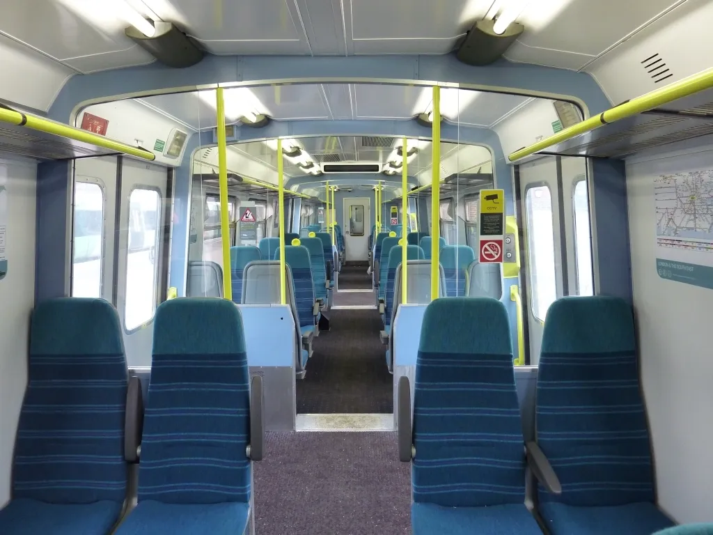 The interior of a light rail.