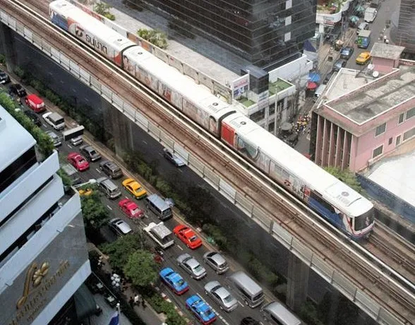 Bangkok BTS Skytrain and traffic jam