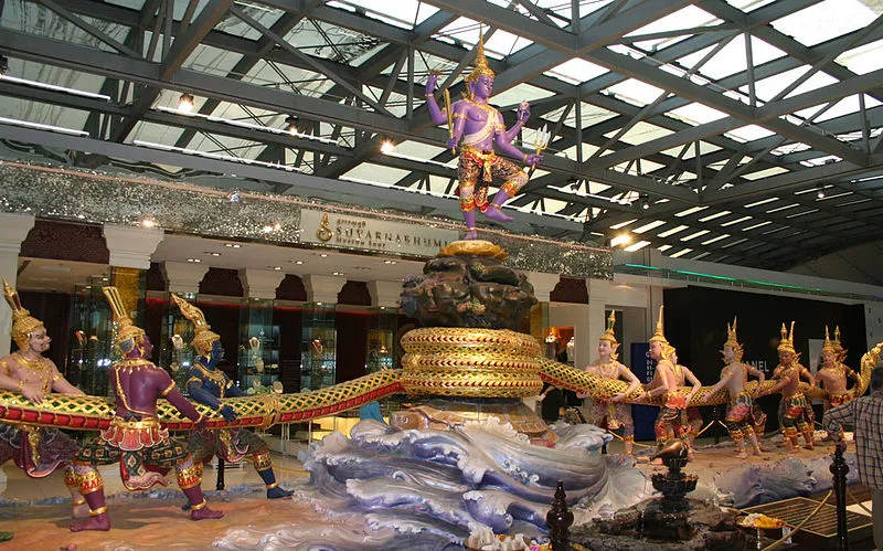 Bangkok Suvarnabhumi airport tug-of-war art