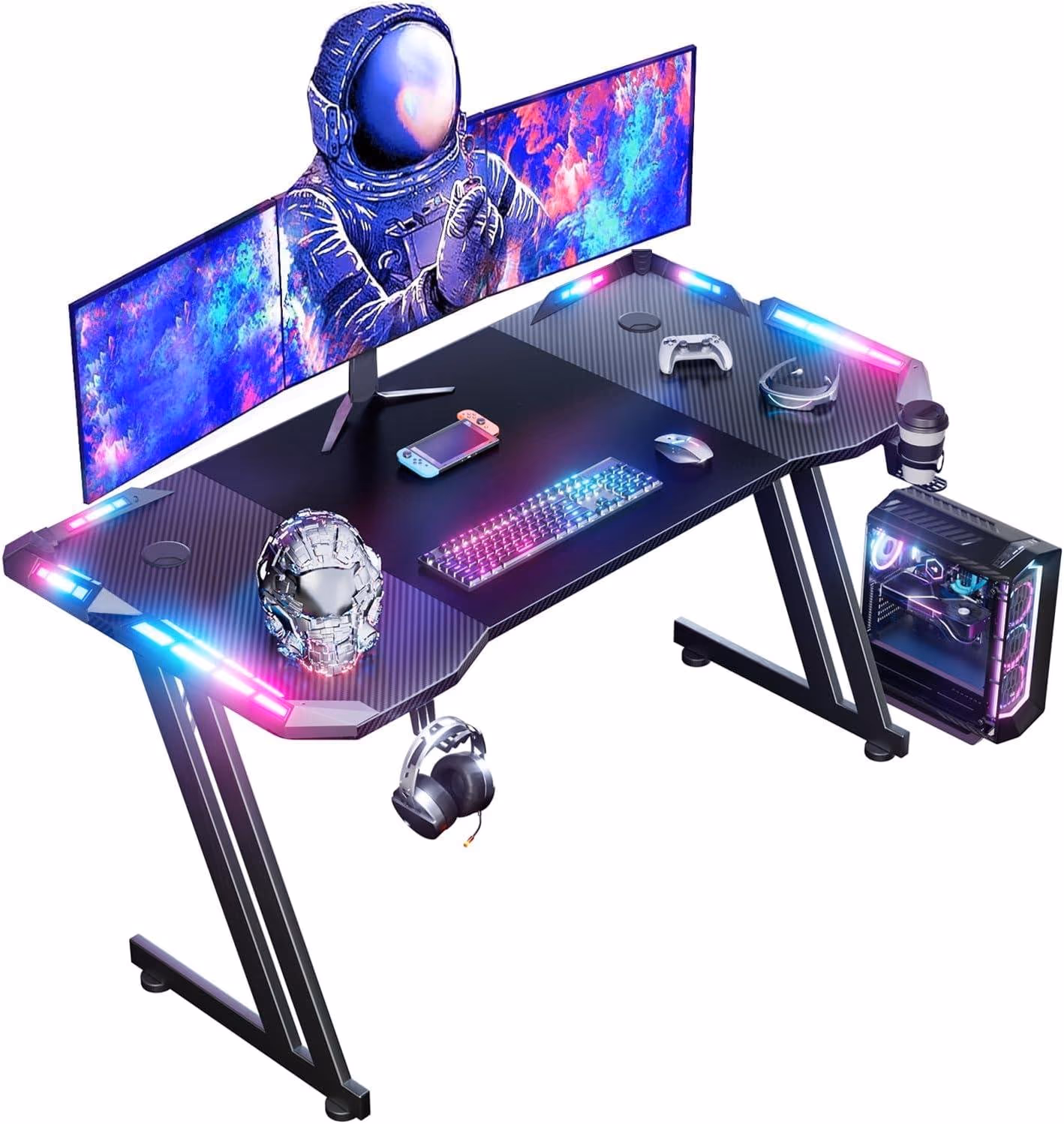 Nuestra experiencia con la mesa gamer LED de fibra de carbono ergonómica