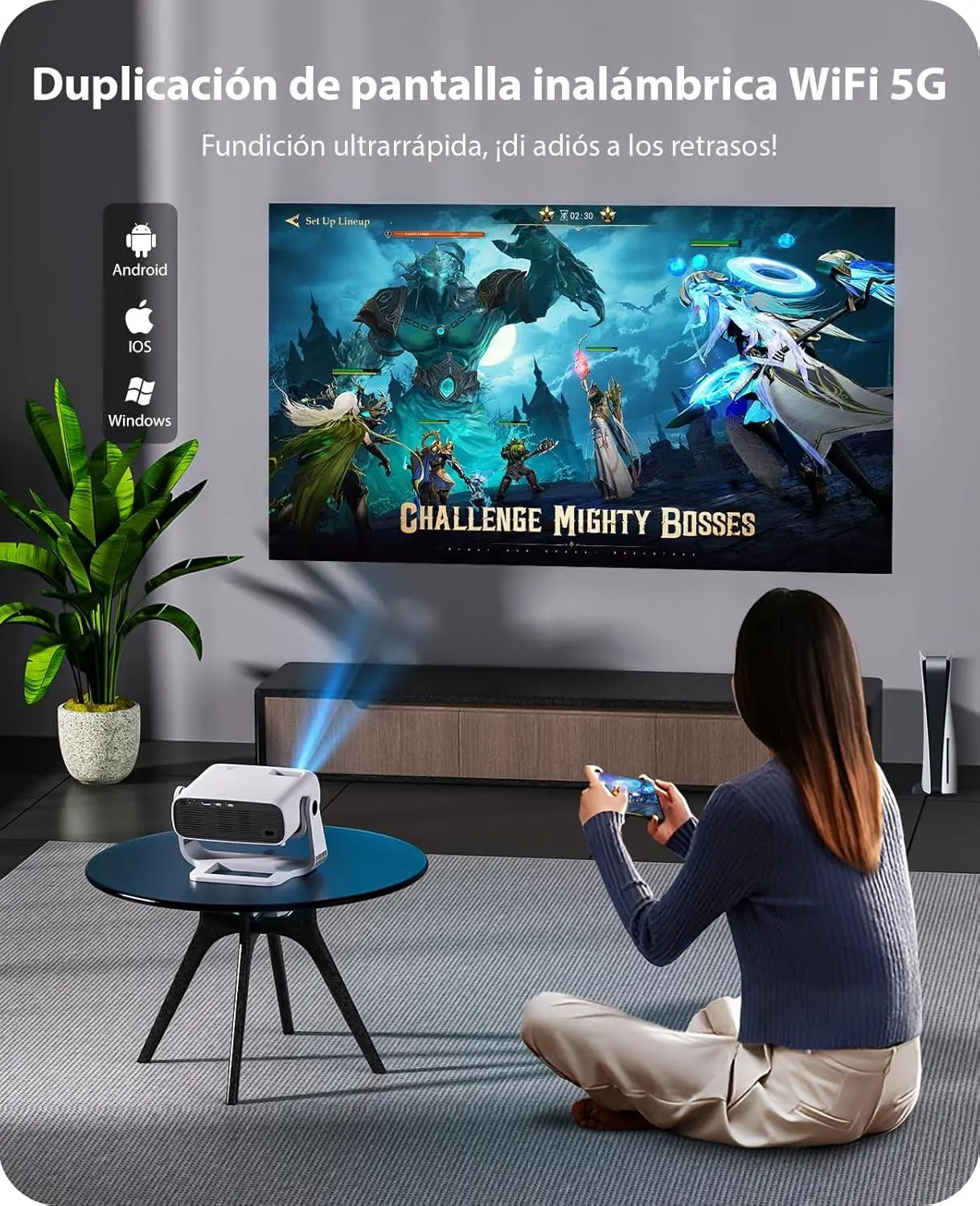 Configuración del proyector Wielio en una habitación