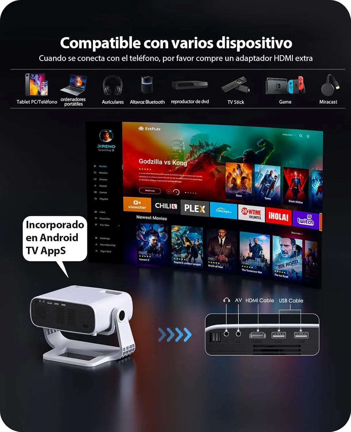 Wielio Smart Proyector para películas y videojuegos