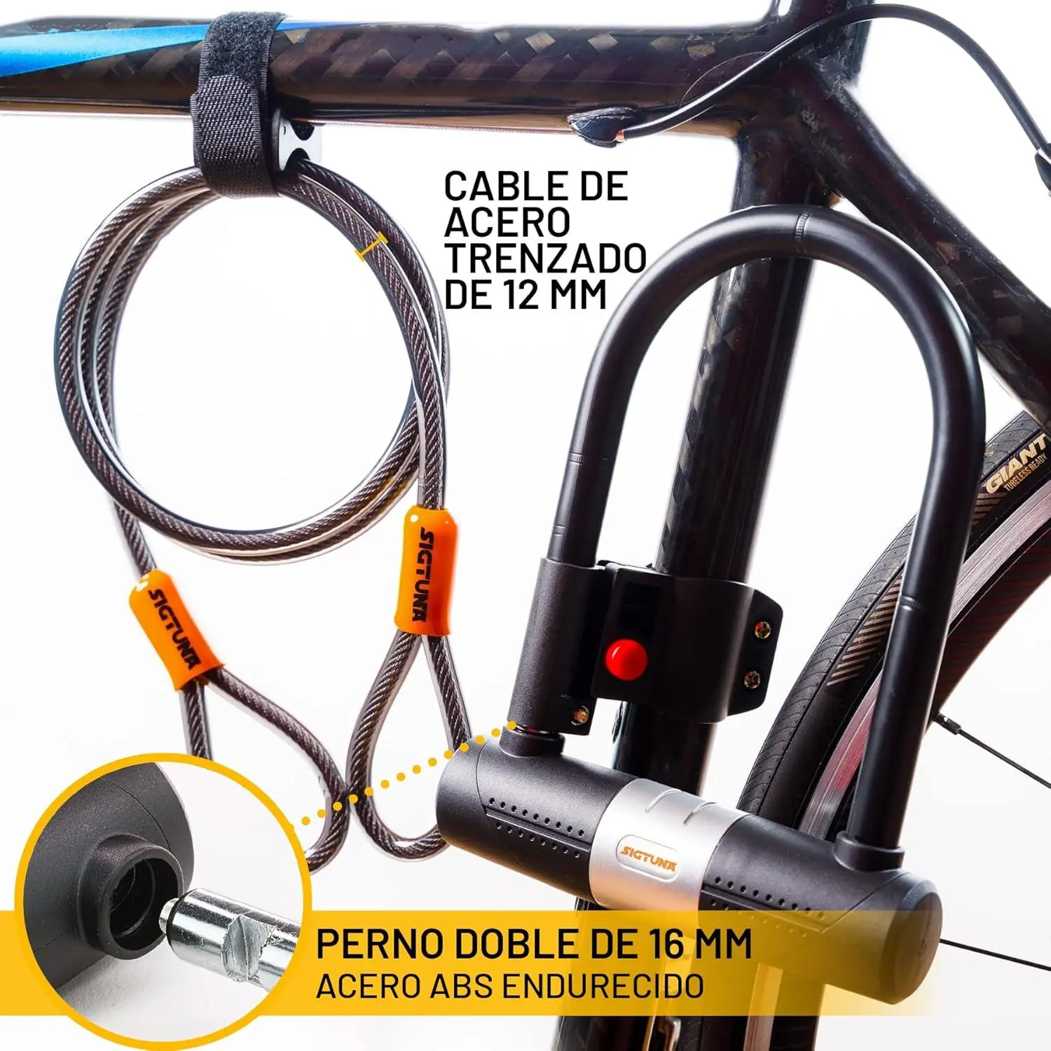 Candado SIGTUNA para bicicleta instalado en el cuadro