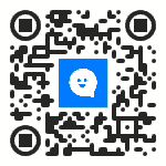 Ein QR-Code mit einem blauen Quadrat und einem weißen Gesichtssymbol in der Mitte.